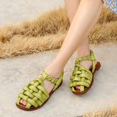 Designer Sommerschuhe Echte Gladiator Sandalen Strick Retro Flats Kaffee/Braun